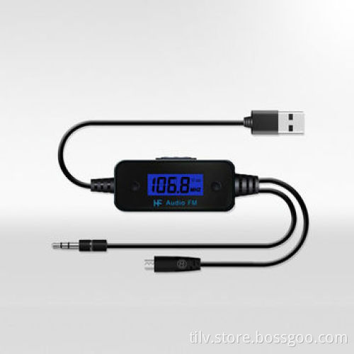 3.5mm audio wired FM Transmitter with micro usb cable charger function for smartphone